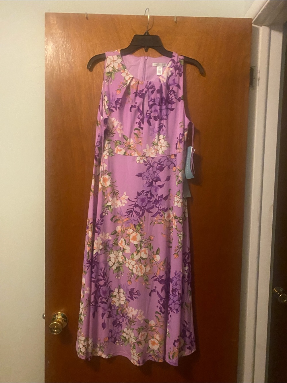London Times Sleeveless Lavender Floral A-Line Dress, Size 10
